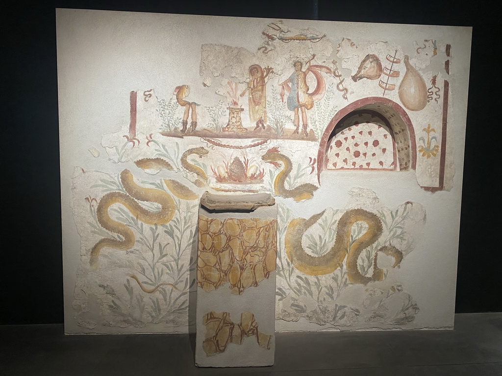 Wall painting at the `Art and Sensuality in Pompeii Houses` exhibition at the Palestra Grande building at the Pompeii Archeological Site