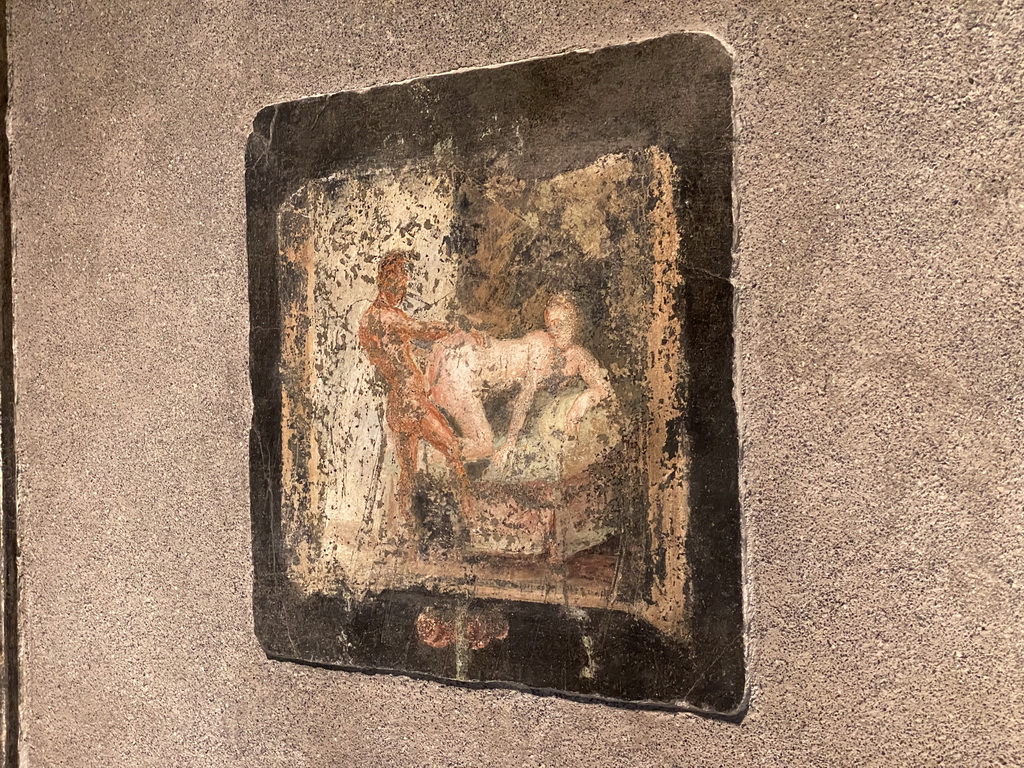 Wall painting at the `Art and Sensuality in Pompeii Houses` exhibition at the Palestra Grande building at the Pompeii Archeological Site