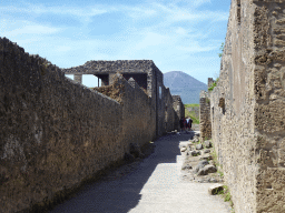 The Vicolo della Nave Europe street at the Pompeii Archeological Site and Mount Cerreto, viewed from the Via di Castricio street
