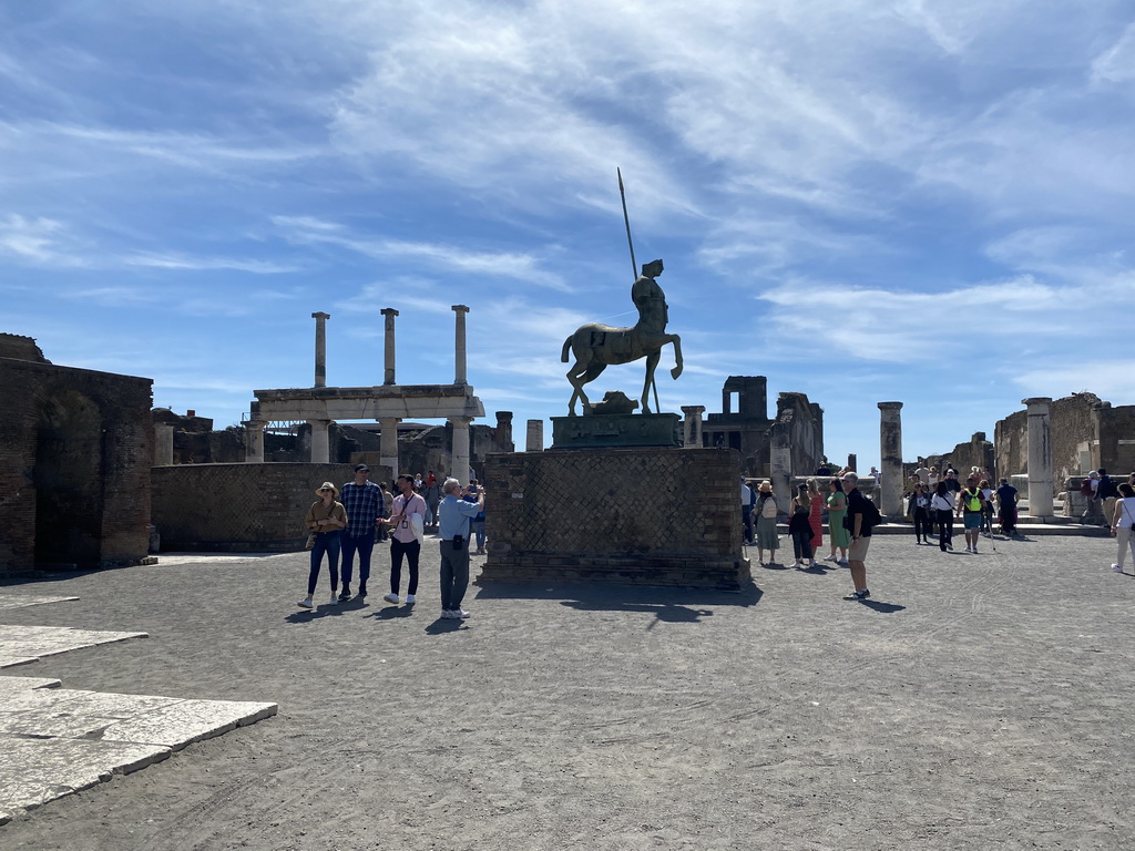 Walls, columns and the Centaur statue by Igor Mitoraj at the Forum at the Pompeii Archeological Site