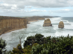 Beach and cliffs at the southeast side with the two most eastern rocks of the Twelve Apostles rocks, viewed from the most southern part of the Twelve Apostles viewing point