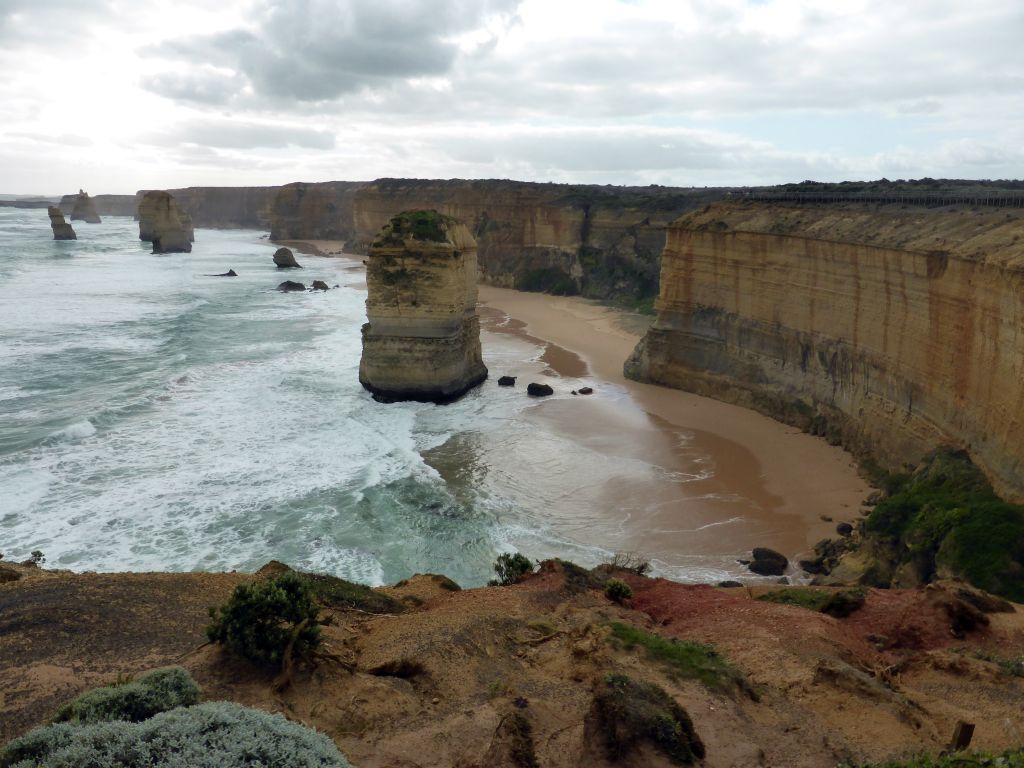 Beach and cliffs at the northwest side with the Twelve Apostles rocks, viewed from the most southern part of the Twelve Apostles viewing point