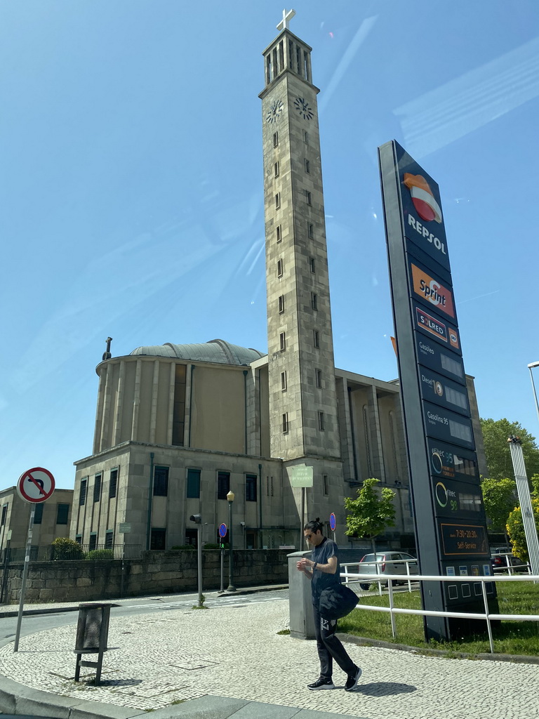 The Igreja Paroquial de Santo António das Antas church, viewed from the taxi from the airport to the hotel on the Avenida de Fernão de Magalhães street