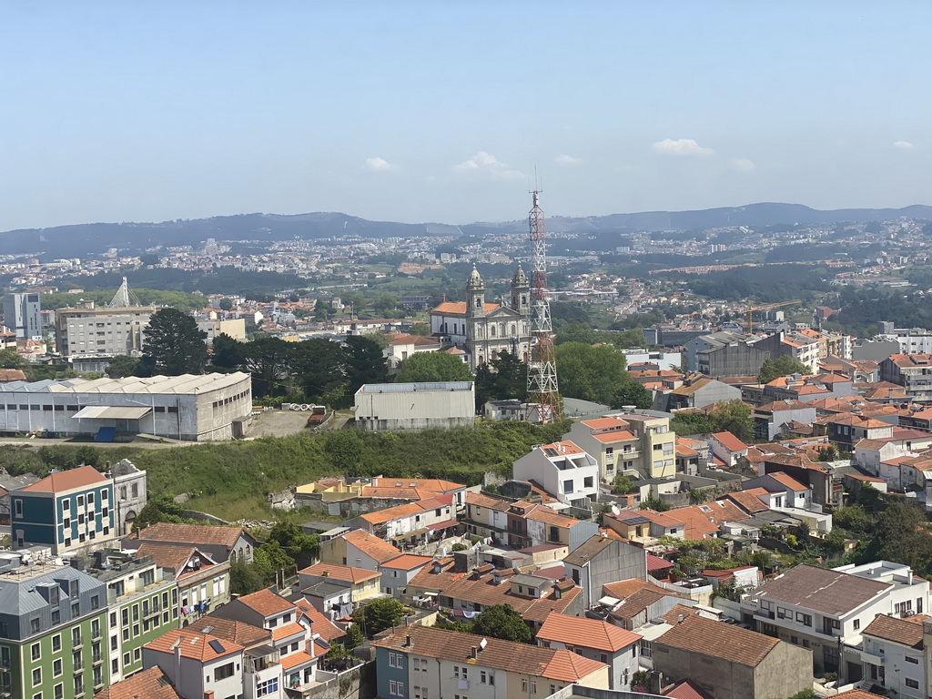 The east side of the city with the Igreja Paroquial do Bonfim church, viewed from the hallway to the swimming pool at the Hotel Vila Galé Porto