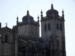 Northeast side of the towers of the Porto Cathedral, viewed from the Avenida Dom Afonso Henriques street