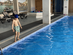 Max at the swimming pool at the Hotel Vila Galé Porto