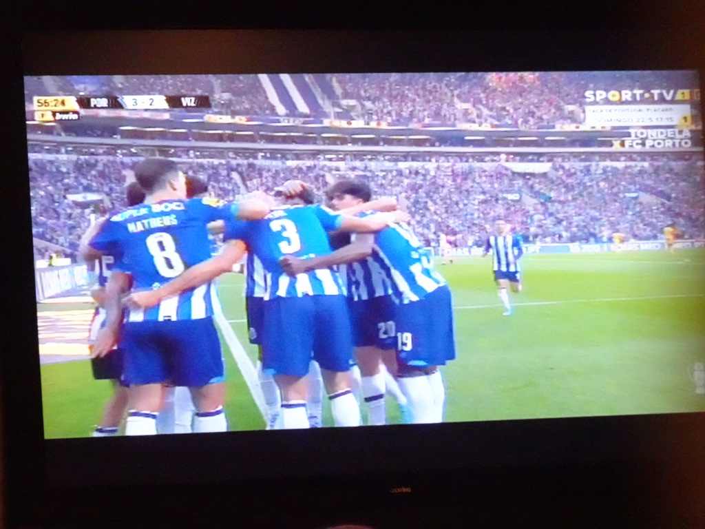 TV screen with the football match FC Porto - Vizela at the Abadia do Porto restaurant