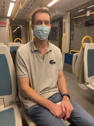 Tim in the train from the 24 de Agosto subway station to the Trindade subway station