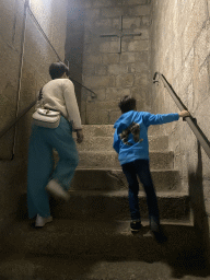 Miaomiao and Max on the staircase from the terrace to the South Tower of the Porto Cathedral