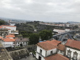 The terrace of the Porto Cathedral, the Muralha Fernandina wall, the Ponte Infante Dom Henrique and Ponte de Dona Maria Pia bridges over the Douro river and Vila Nova de Gaia with the Mosteiro da Serra do Pilar monastery, viewed from the South Tower