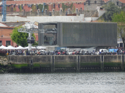 The Douro river and the Gaia Cable Car building at Vila Nova de Gaia, viewed from the Cais da Estiva street