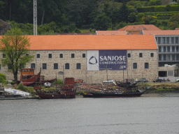 The Douro river and a boat construction wharf at Vila Nova de Gaia, viewed from the Cais da Estiva street