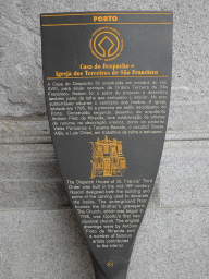 Information on the Dispatch House of the Igreja Monumento de São Francisco church