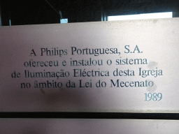 Information on the Philips lighting at the Igreja Monumento de São Francisco church