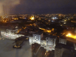 The east side of the city with the Igreja Paroquial do Bonfim church, viewed from the fitness room at the Hotel Vila Galé Porto, by night