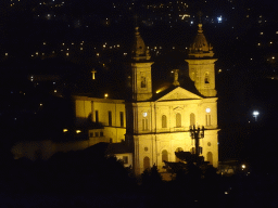 The Igreja Paroquial do Bonfim church, viewed from the fitness room at the Hotel Vila Galé Porto, by night