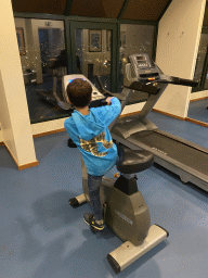 Max on a home trainer at the fitness room at the Hotel Vila Galé Porto