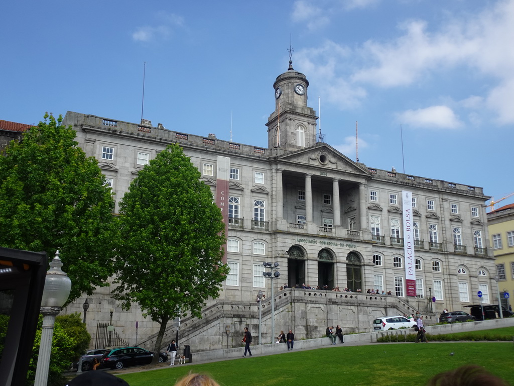 Front of the Palácio da Bolsa palace at the Praça do Infante D. Henrique square, viewed from the sightseeing bus