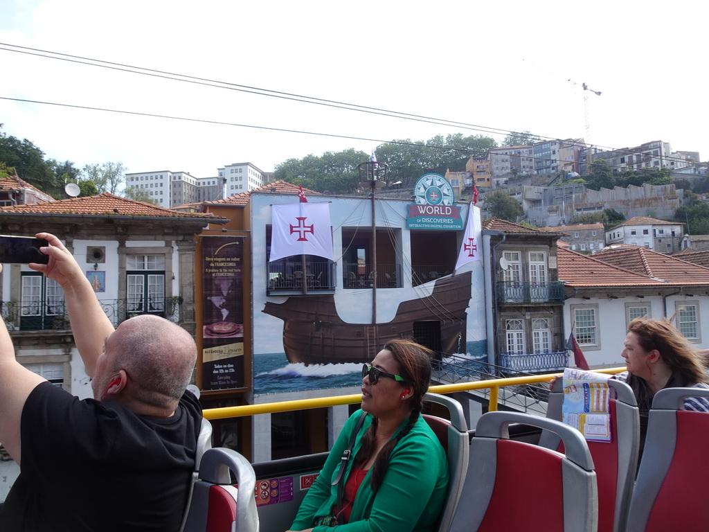 Front of the World of Discoveries museum at the Rua de Miragaia street, viewed from the sightseeing bus on the Rua Nova da Alfândega street