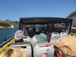 Our sightseeing bus on the Viaduto do Cais das Pedras viaduct over the Douro river