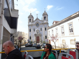 The northeast side of the Igreja Paroquial de Massarelos church at the Largo Adro square, viewed from the sightseeing bus on the Rua da Restauração street