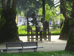 Statues at the Jardim de João Chagas park at the Campo dos Mártires da Pátria square, viewed from the sightseeing bus