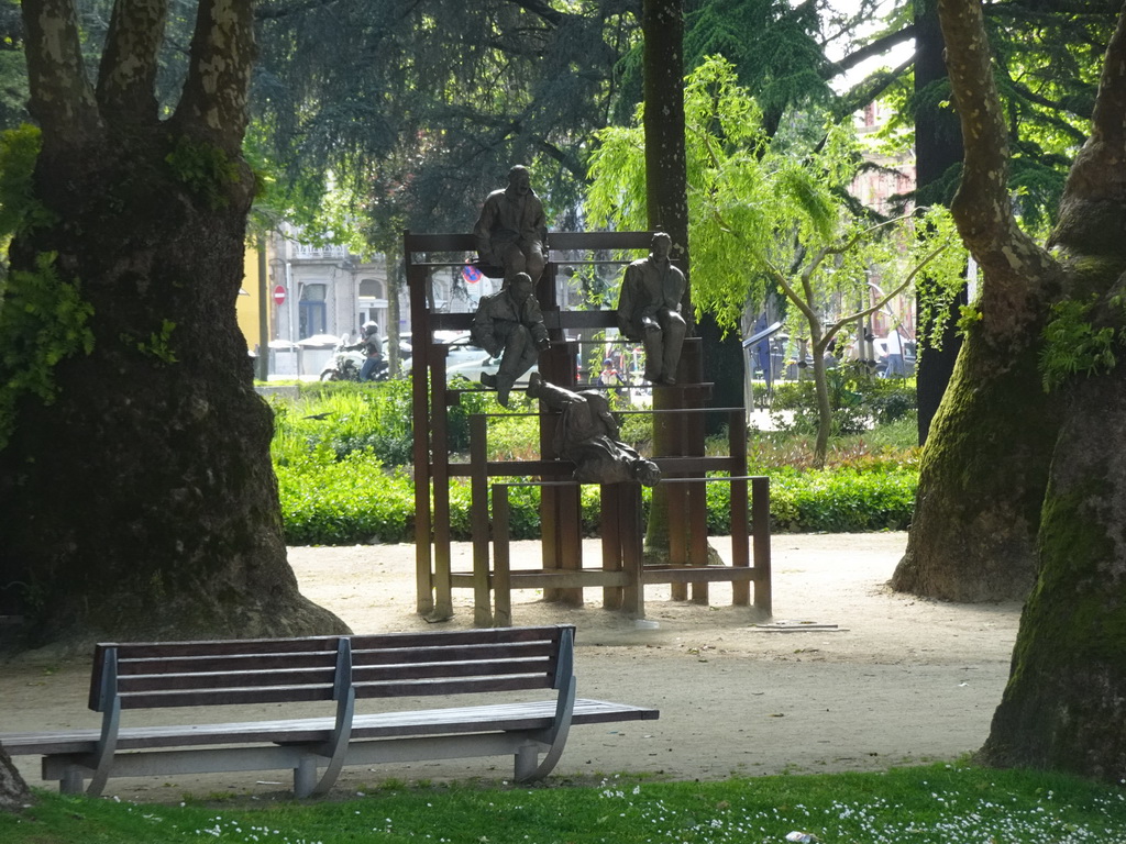 Statues at the Jardim de João Chagas park at the Campo dos Mártires da Pátria square, viewed from the sightseeing bus