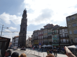 The Rua de São Filipe de Nery street with the Igreja dos Clérigos church and the Torre dos Clérigos tower, viewed from the sightseeing bus on the Campo dos Mártires da Pátria square