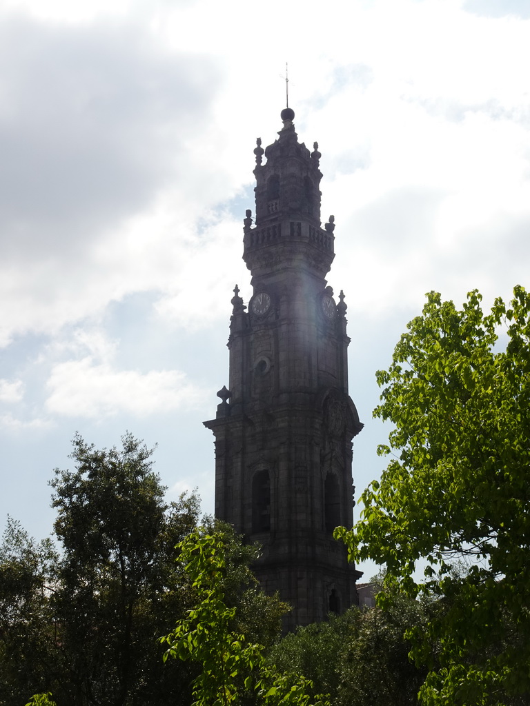 The Torre dos Clérigos tower, viewed from the sightseeing bus on the Rua do Dr. Ferreira da Silva street