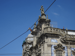 Upper part of the southeast side of the Igreja dos Carmelitas Descalços church, viewed from the sightseeing bus on the Praça de Gomes Teixeira square