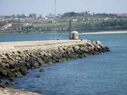 The Tide Gauge of Foz do Douro and the Douro river, viewed from the sightseeing bus on the Avenida de Dom Carlos I street