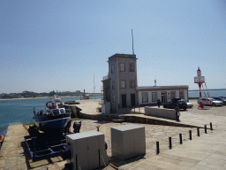 The Instituto de Socorros a Náufragos building, the Tide Gauge of Foz do Douro and the Douro river, viewed from the sightseeing bus on the Rua do Passeio Alegre street