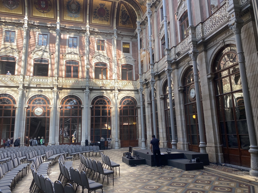 The Pátio das Nações courtyard at the Palácio da Bolsa palace, viewed from the east gallery at the ground floor