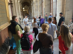 Our tour guide at the east gallery at the ground floor at the Palácio da Bolsa palace