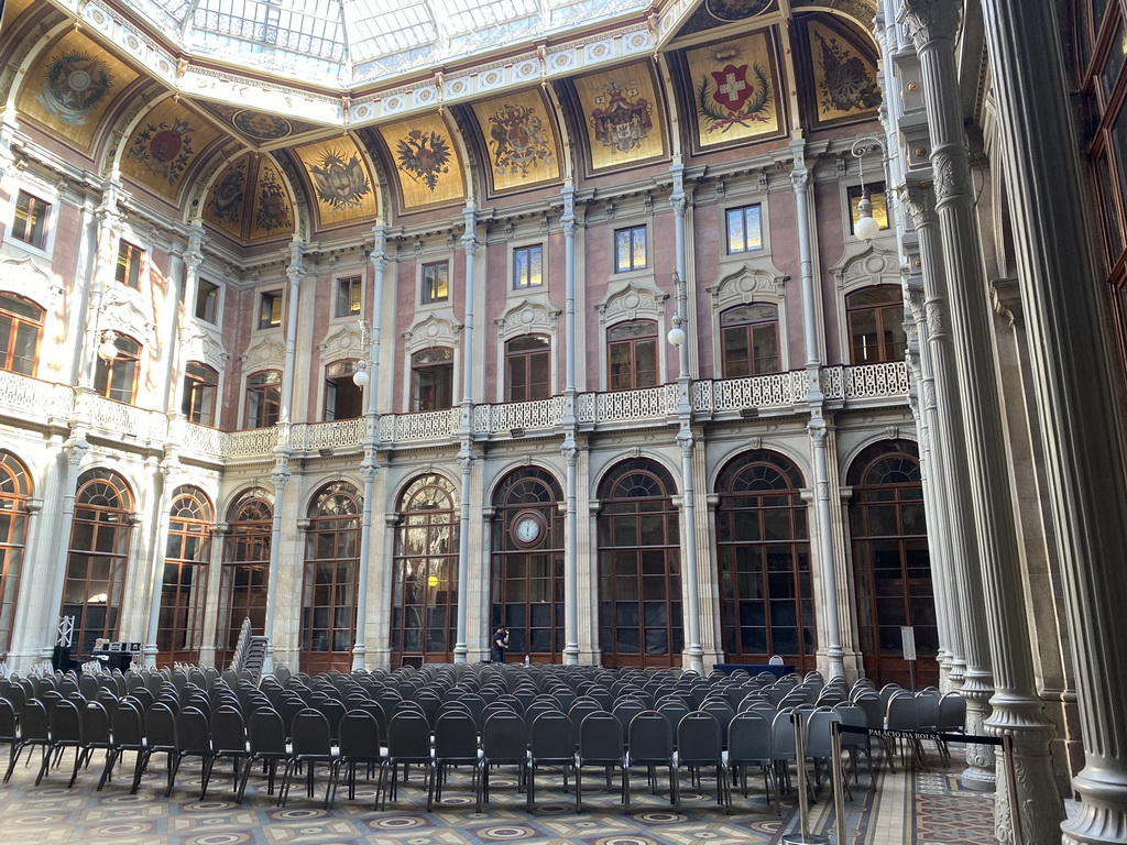 The Pátio das Nações courtyard at the Palácio da Bolsa palace, viewed from the south gallery at the ground floor