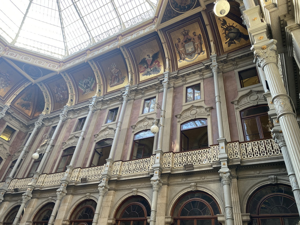 The Pátio das Nações courtyard at the Palácio da Bolsa palace, viewed from the west gallery at the ground floor