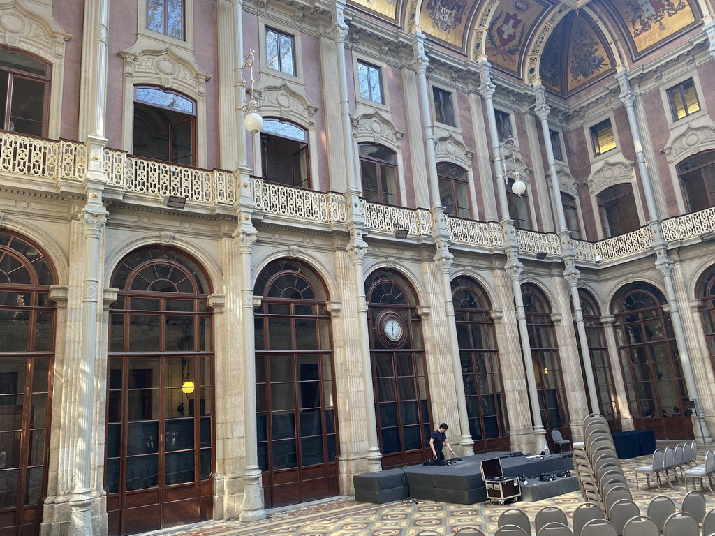 The Pátio das Nações courtyard at the Palácio da Bolsa palace, viewed from the west gallery at the ground floor