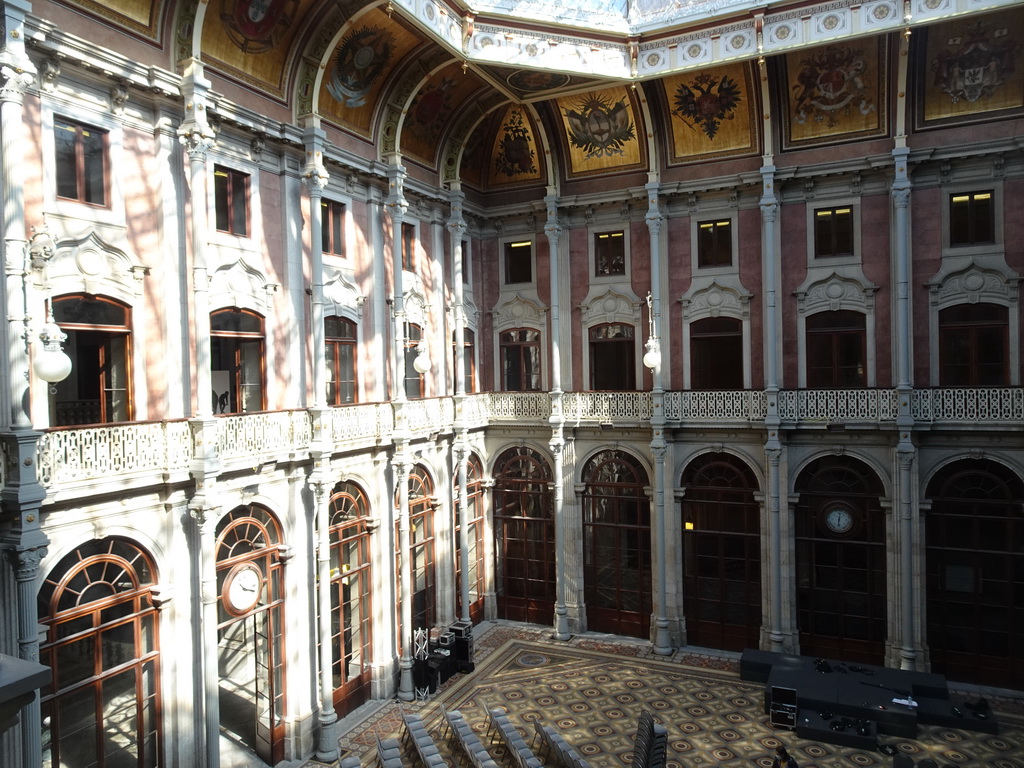 The Pátio das Nações courtyard at the Palácio da Bolsa palace, viewed from the south gallery at the upper floor