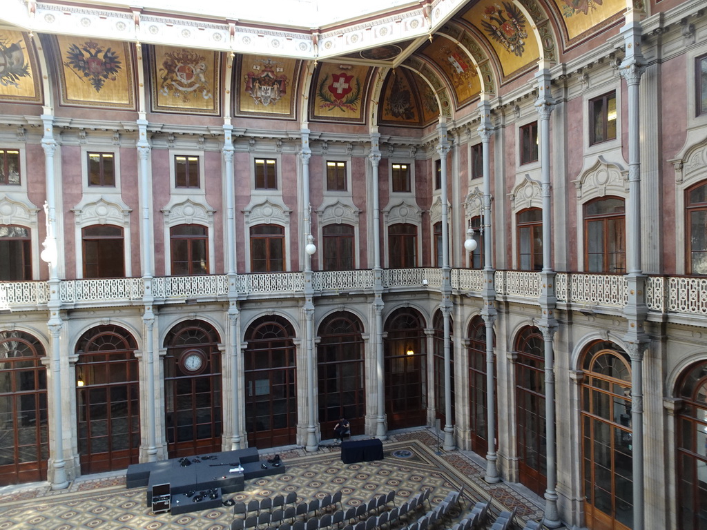 The Pátio das Nações courtyard at the Palácio da Bolsa palace, viewed from the south gallery at the upper floor