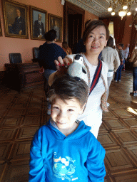 Miaomiao and Max with his plush penguin at the Golden Room at the northeast side of the upper floor of the Palácio da Bolsa palace