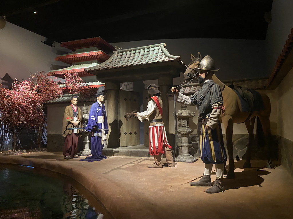 Warrior and horse statues at the Japan section of the boat ride at the World of Discoveries museum