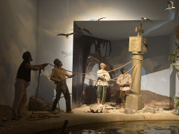 Statues and column at the Brazil section of the boat ride at the World of Discoveries museum