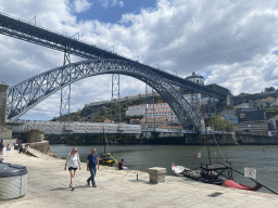 The Ponte Luís I bridge over the Douro river and Vila Nova de Gaia with the Mosteiro da Serra do Pilar monastery, viewed from the Cais da Ribeira street