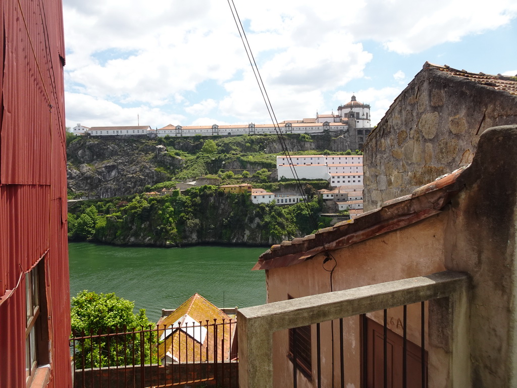 The Douro river and the Mosteiro da Serra do Pilar monastery at Vila Nova de Gaia, viewed from the Escada dos Guindais staircase