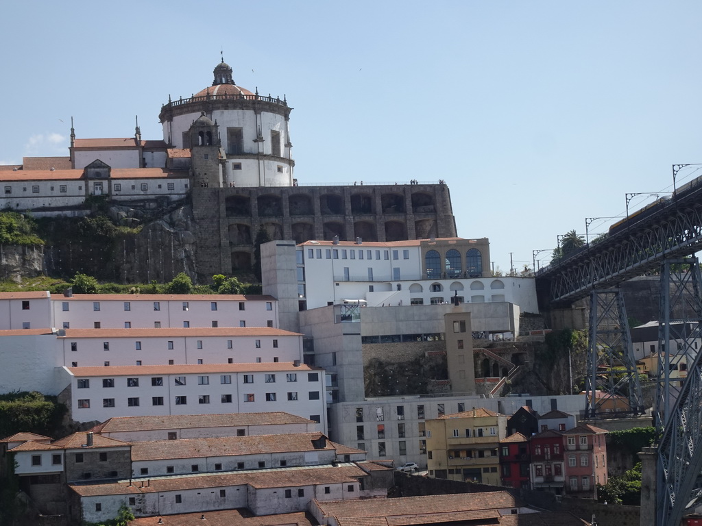 The Mosteiro da Serra do Pilar monastery at Vila Nova de Gaia and the Ponte Luís I bridge over the Douro river, viewed from the Escada dos Guindais staircase