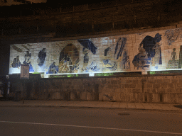 Painted tiles at the Túnel da Ribeira tunnel, by night