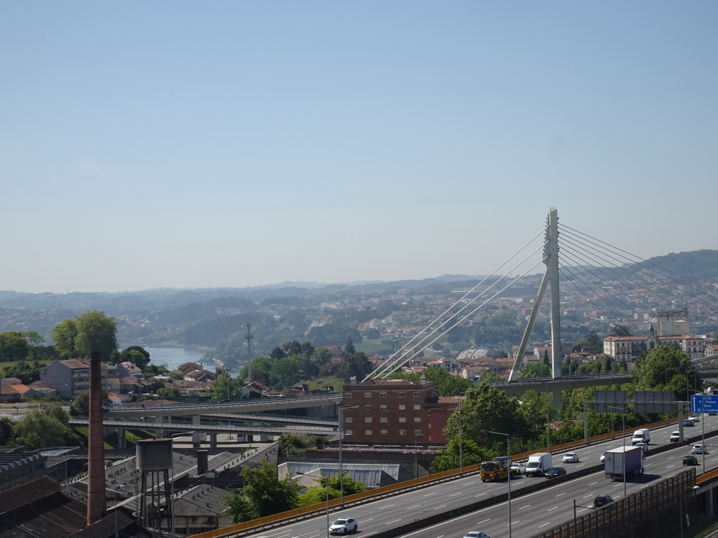 Southeast side of the city with the bridge at the Avenida 25 de Abril street and the Douro river, viewed from the southeast side of the Estádio do Dragão stadium