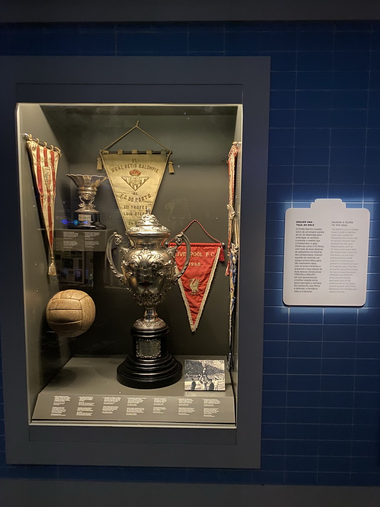 The Martini Cup and other items at the FC Porto Museum at the Estádio do Dragão stadium, with explanation