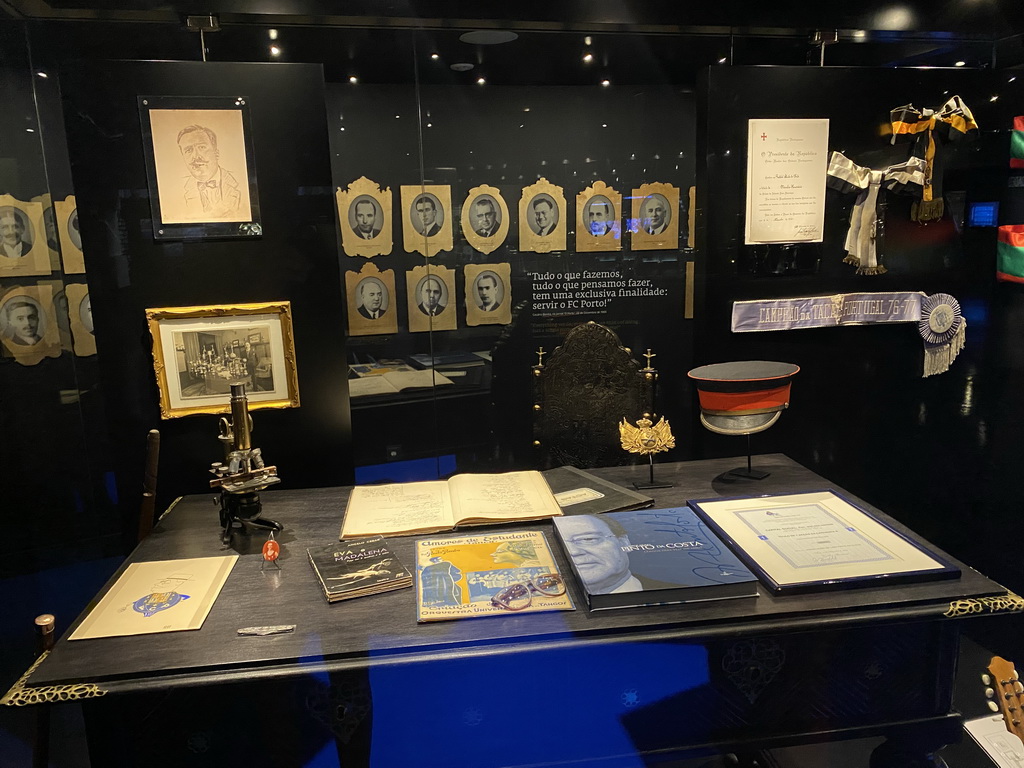 Desk, microscope, photographs and documents at the FC Porto Museum at the Estádio do Dragão stadium