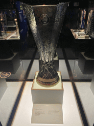 The 2011 Europa League trophy at the FC Porto Museum at the Estádio do Dragão stadium, with explanation